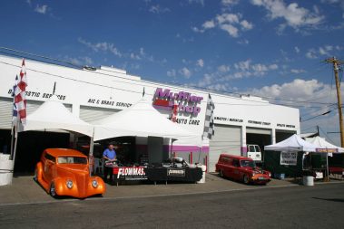 Tents in front of the Muffler Shop