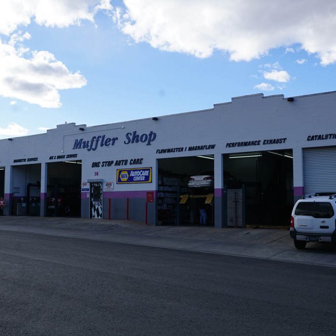 The exterior of the Muffler Shop