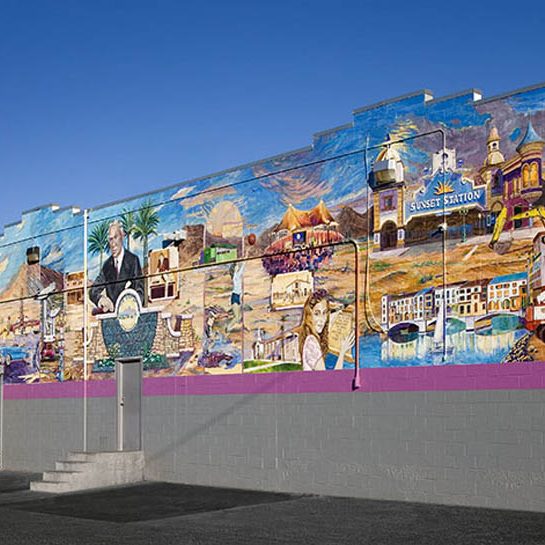 Artwork on the exterior of the Muffler Shop